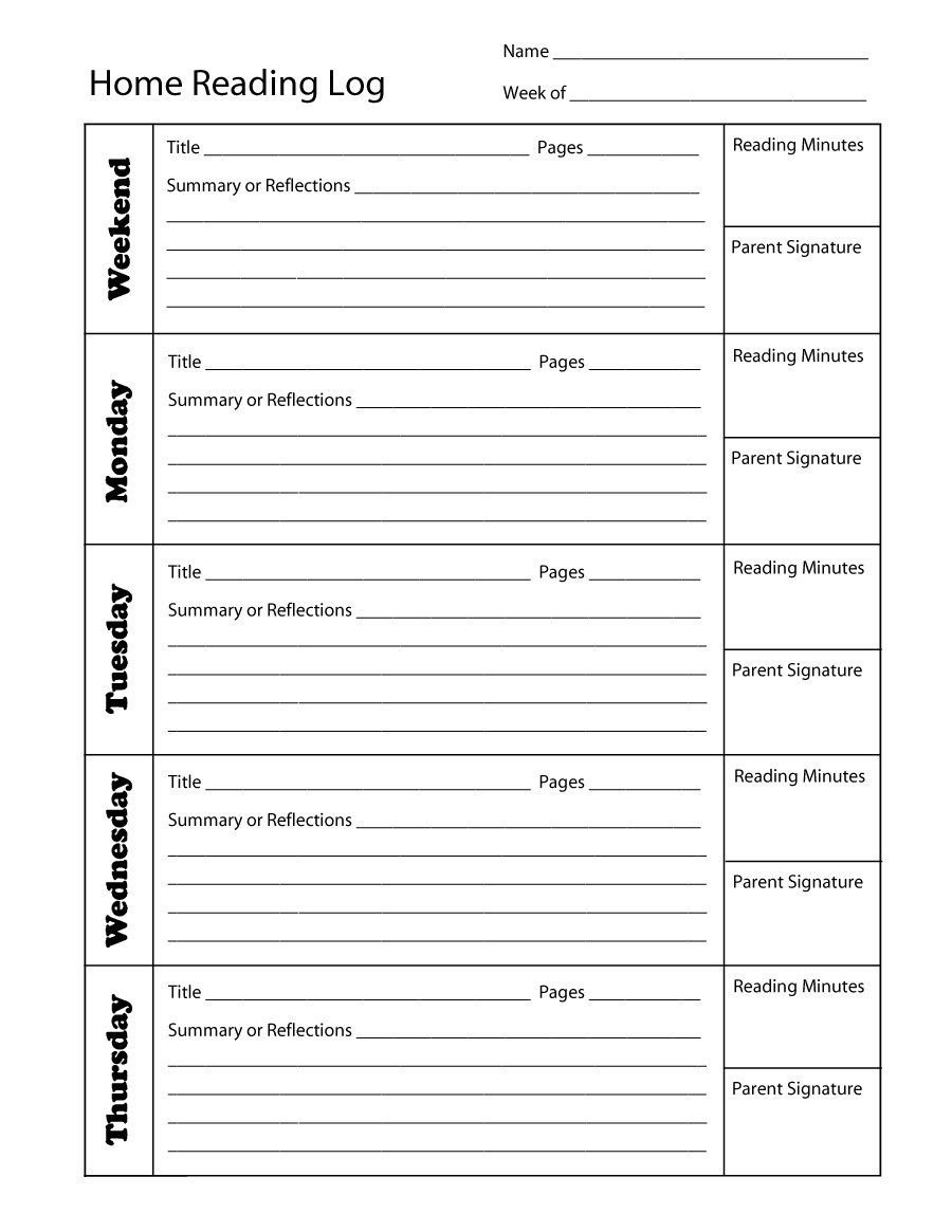 Reading Log Template 10 Reading Log Printable Reading Log Weekly 