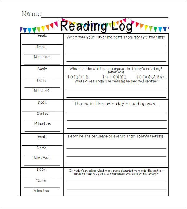 Reading Log Template Elementary Reading Logs Reading Log Reading 