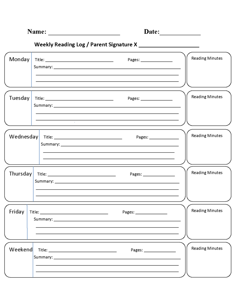 Reading Worksheets Reading Logs Weekly Reading Logs Reading Logs 