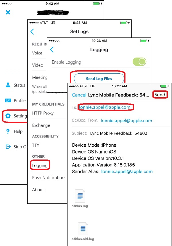 Send Log Files From Skype For Business On IPhone