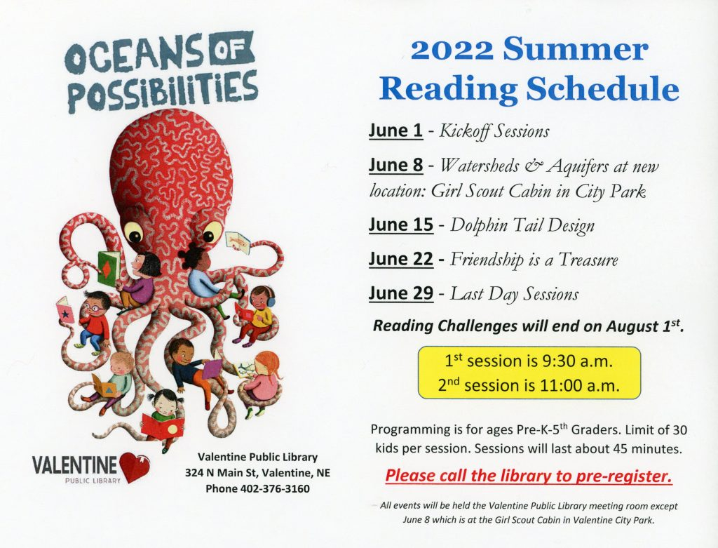 Summer Reading Programs 2022 Valentine Public Library