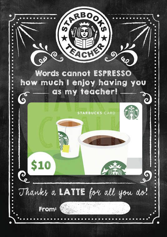 Teacher Appreciation Gift Starbucks PRINTABLE Gift Card Etsy In 2021 