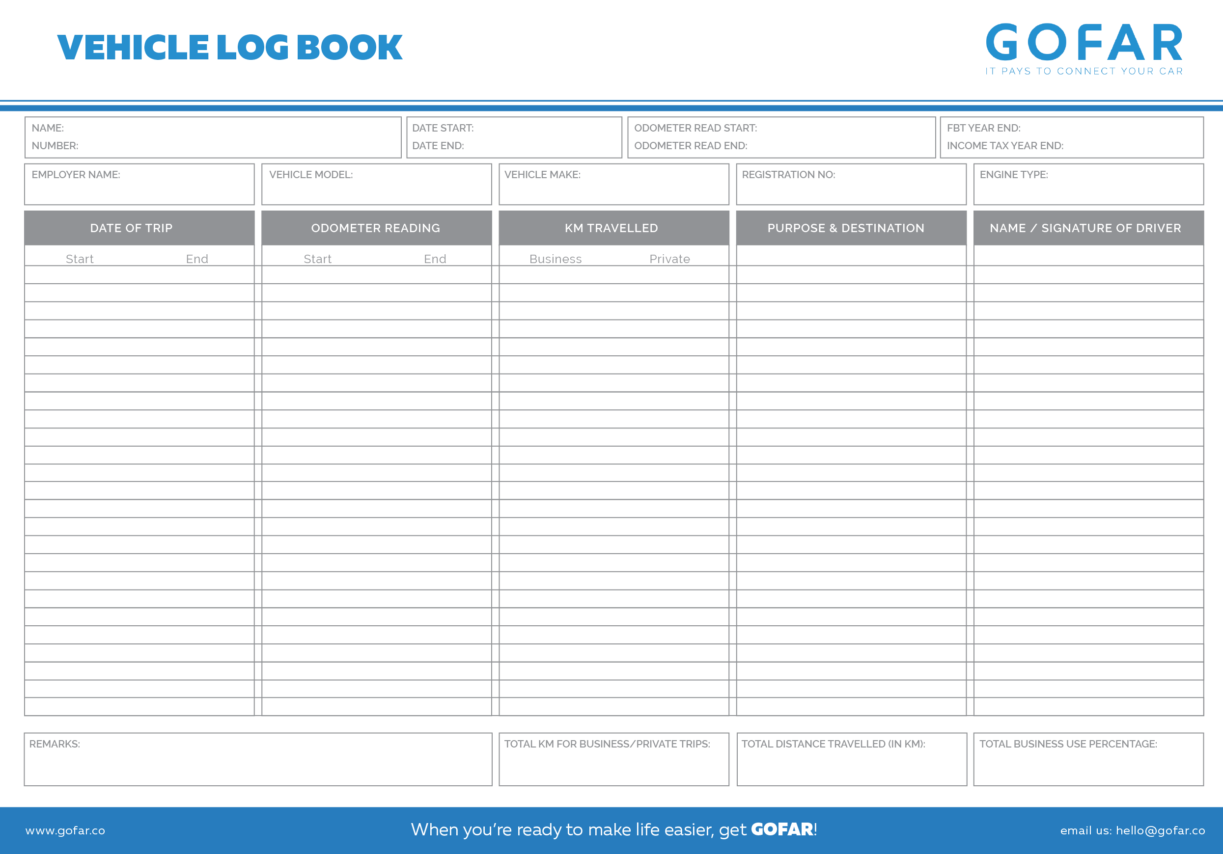 Vehicle Logbook Templates GOFAR