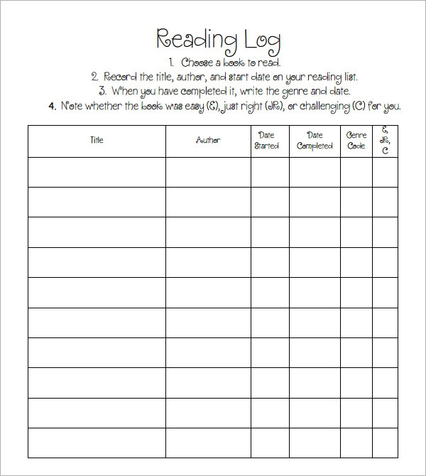 10 Sample Reading Log Templates PDF Word Sample Templates