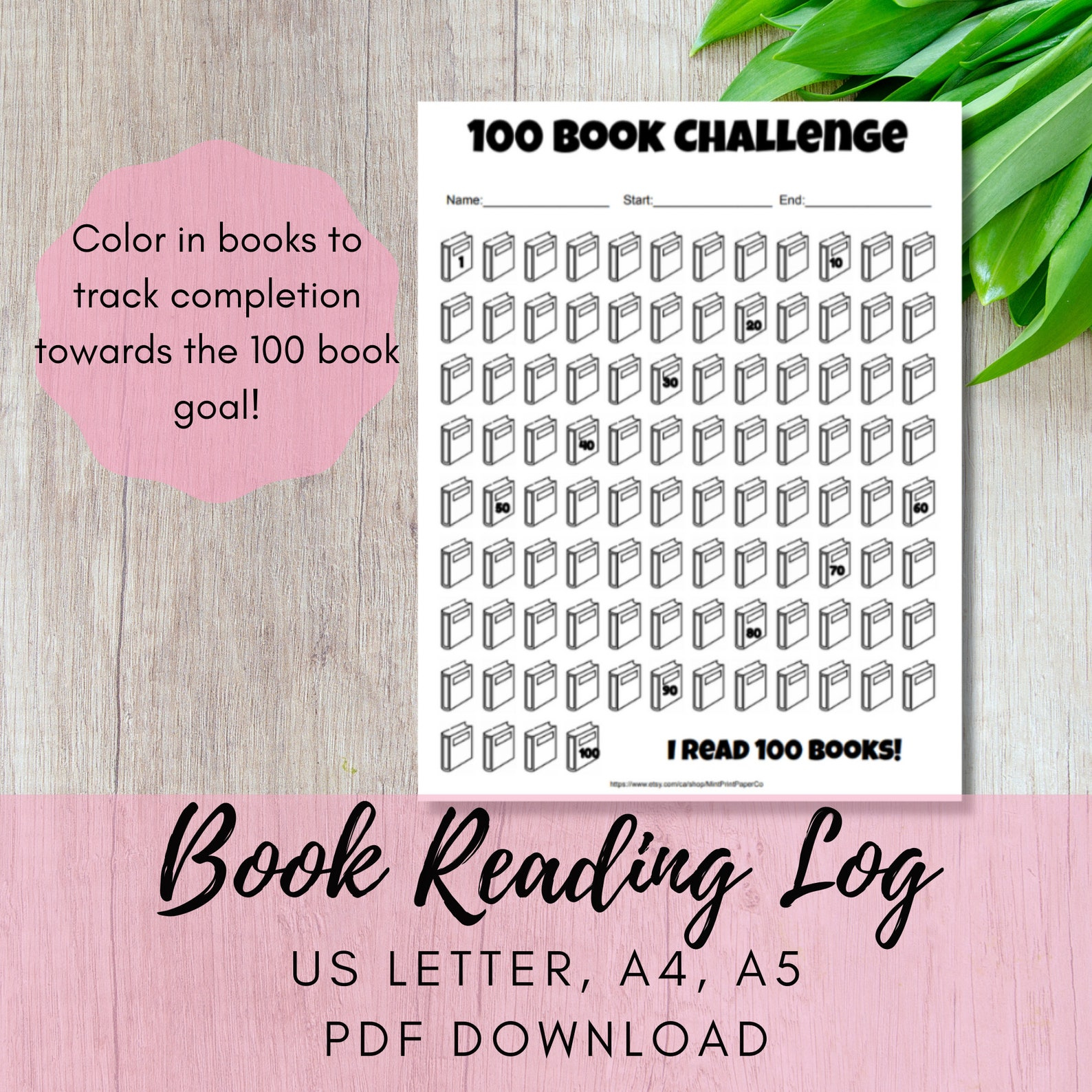 100 Book Challenge Reading Log Book Tracker Homeschool Etsy