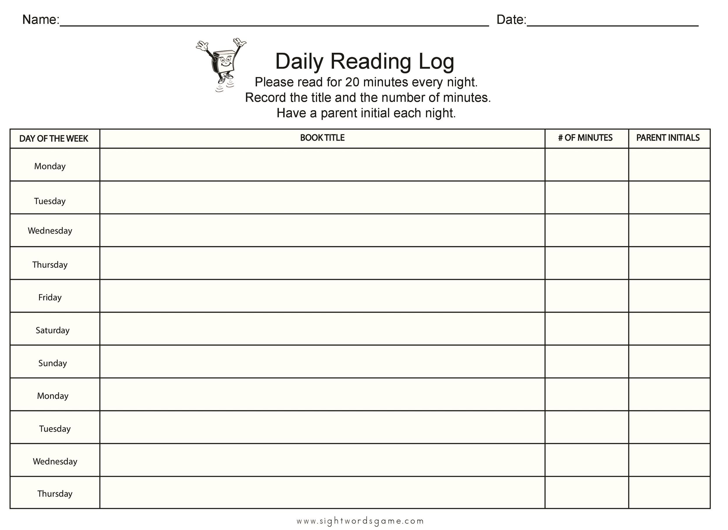 47 Printable Reading Log Templates For Kids Middle School Adults