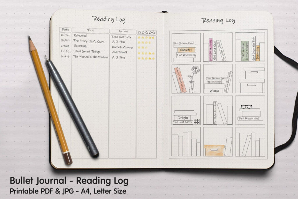 Bullet Journal Book Tracker Planner A4 A5 Letter Size Printable PDF 