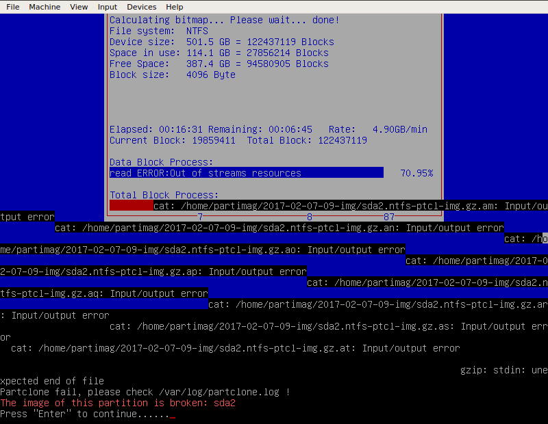 Clonezilla Discussion Help read ERROR Out Of Streams Resources 
