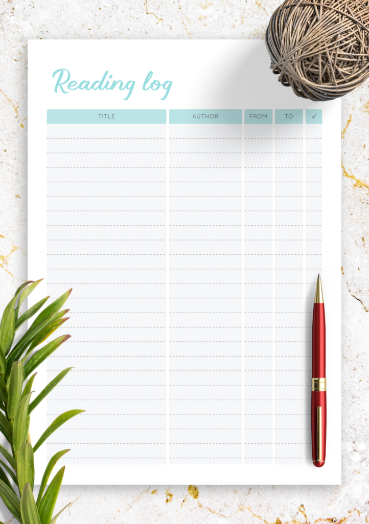 Download Printable Blue Book Reading Log Template PDF