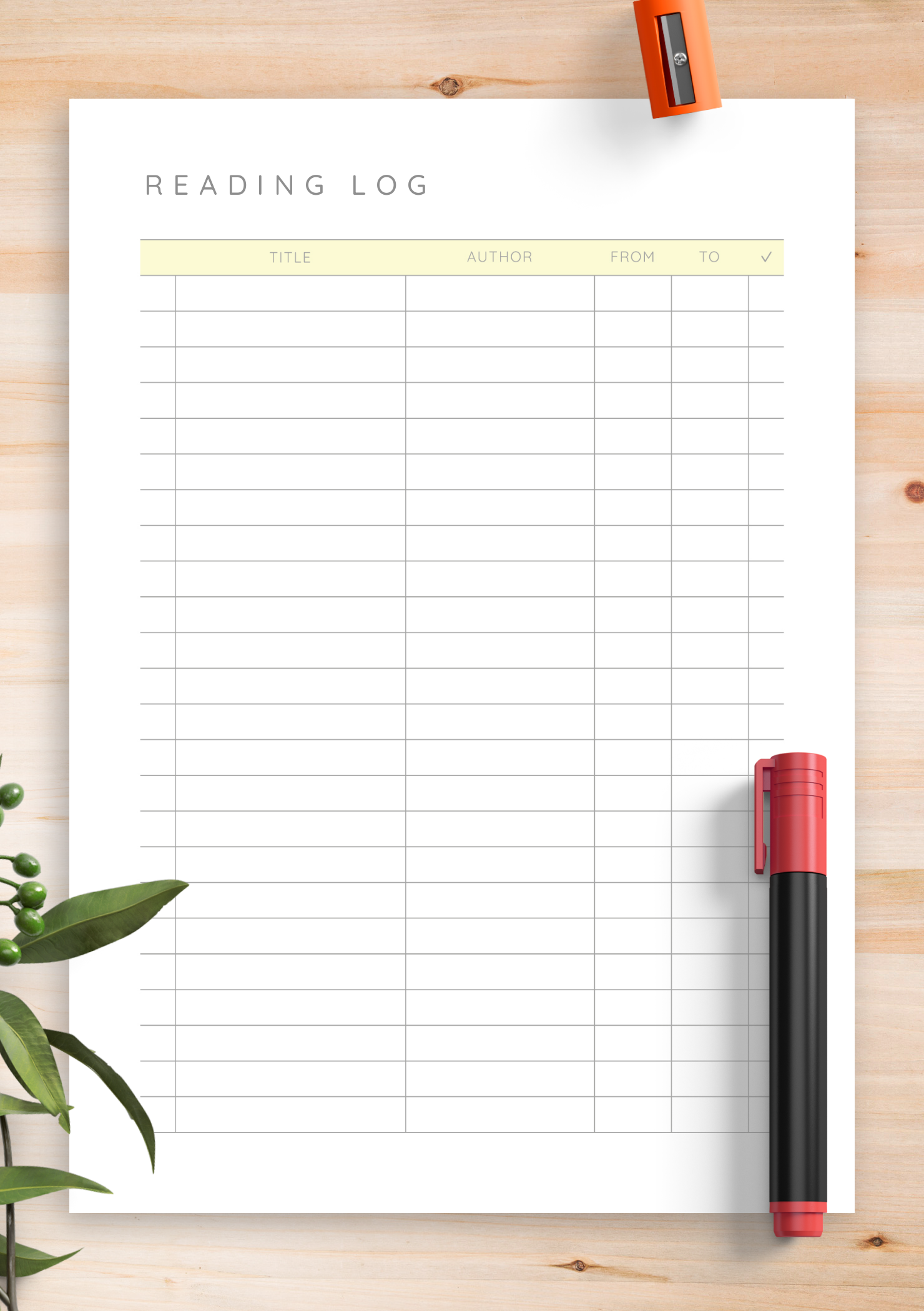 Download Printable Simple Reading Log Template PDF