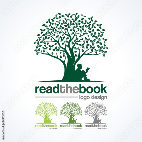 Education Logo Read A Book Under A Tree Illustration Design Logo 