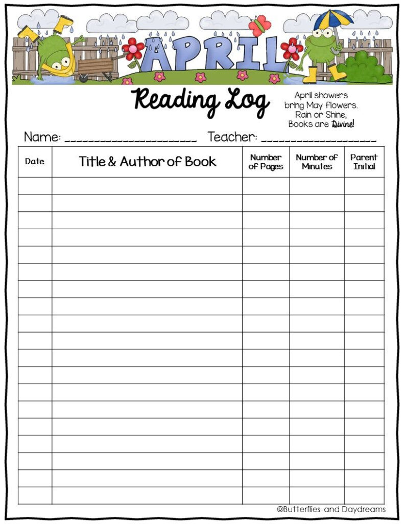 Free Printable Reading Log For 1st Grade Emanuel Hill s Reading 