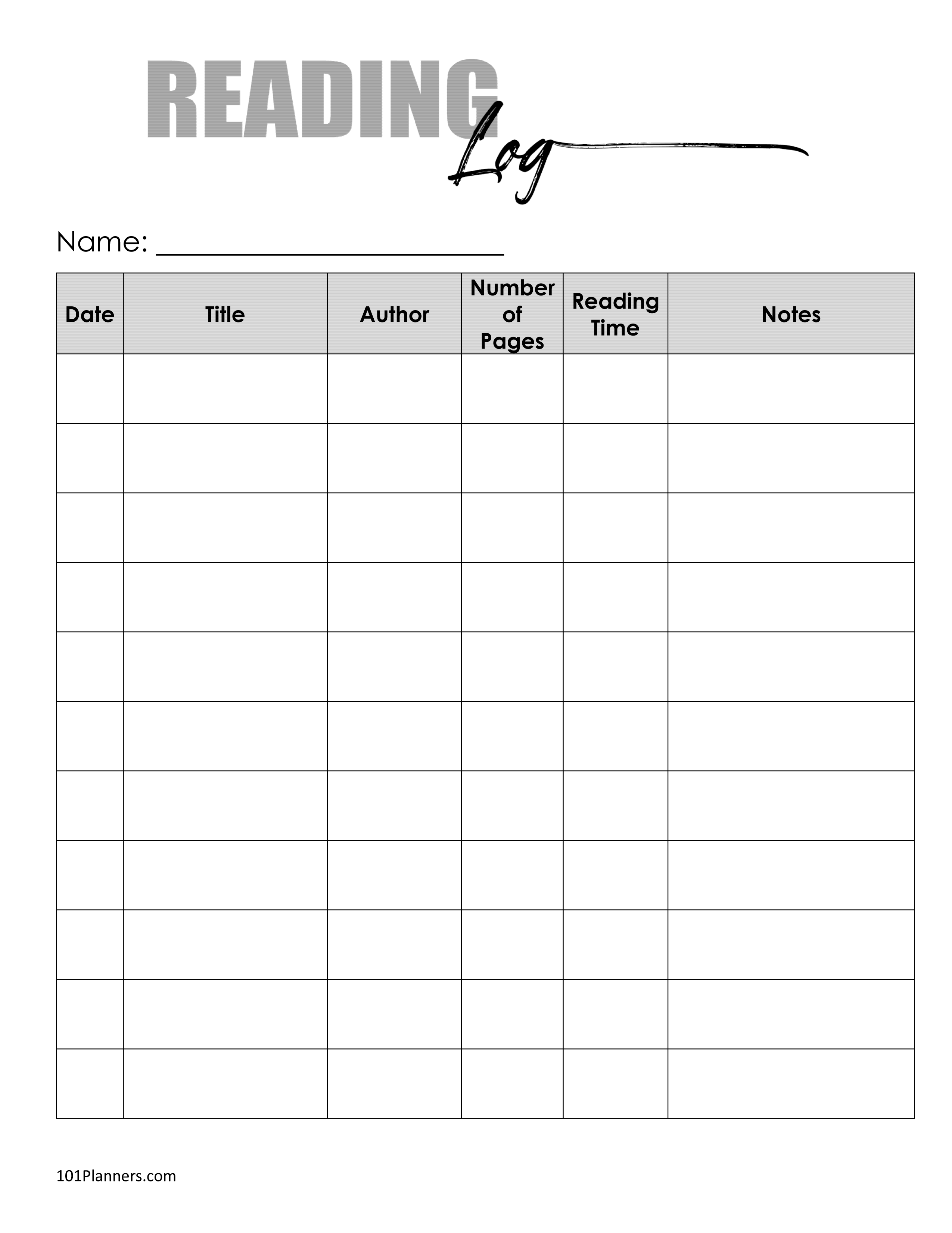 Free Printable Reading Log Template Bullet Journal Traditional