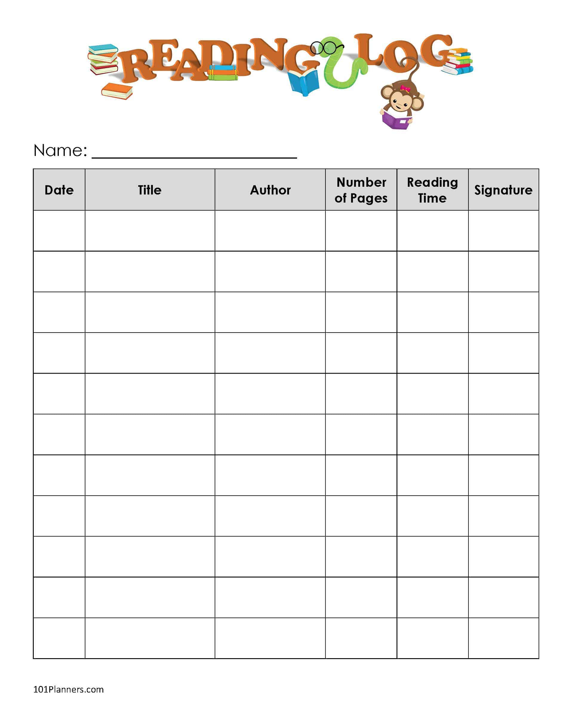 Free Printable Reading Log Template Bullet Journal Traditional