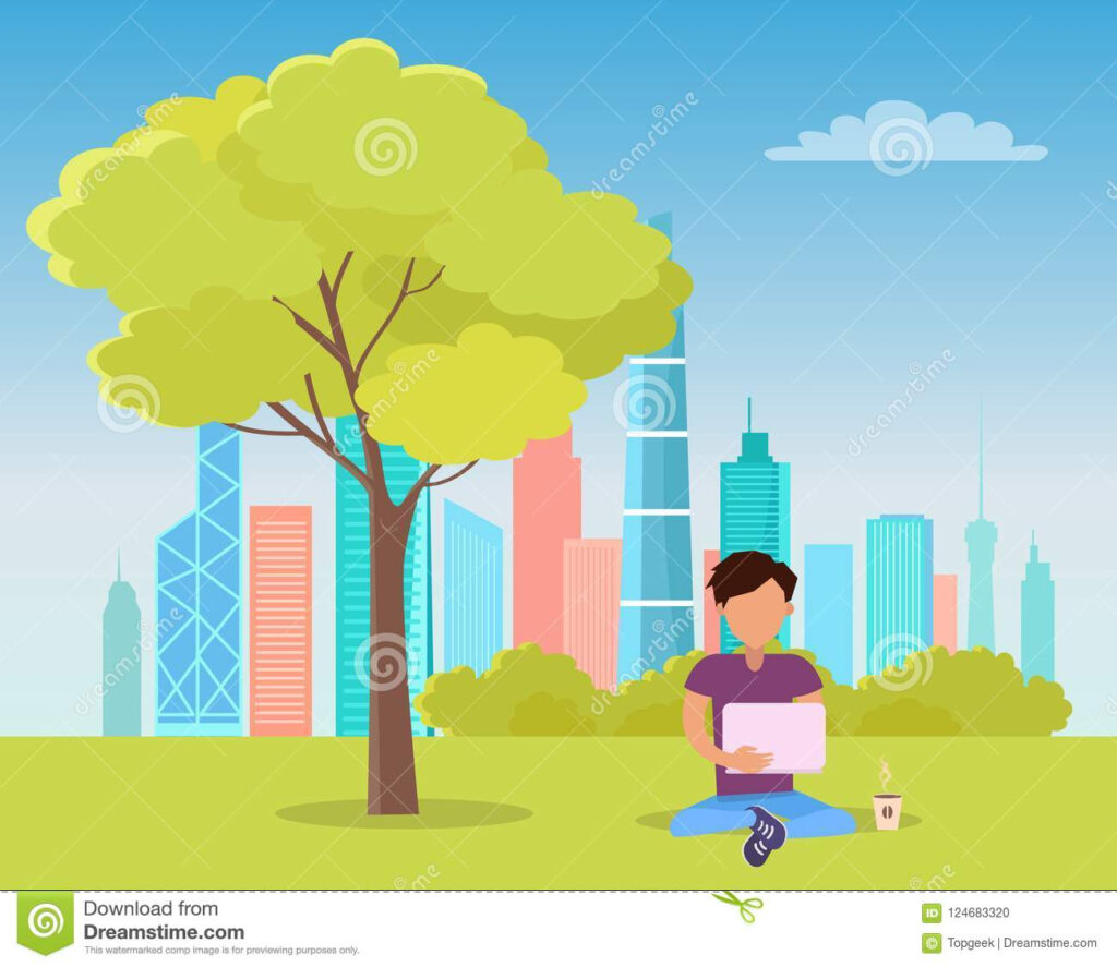 Man Sitting Under Tree And Reading Book In Park Stock Vector 