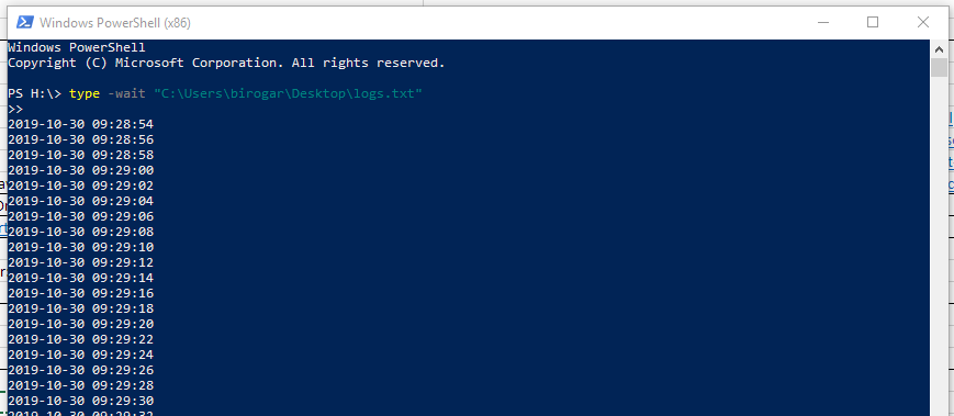  PowerShell Monitor Active Log Files In Windows Using Type wait 