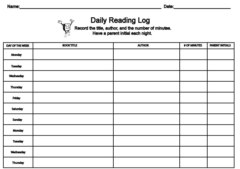 Printable Reading Log For Elementary Grades Sight Words Reading 