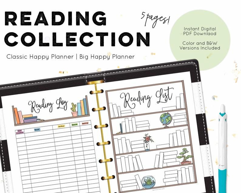 Reading Collection Planner Printable For Classic Or Big Happy Etsy 