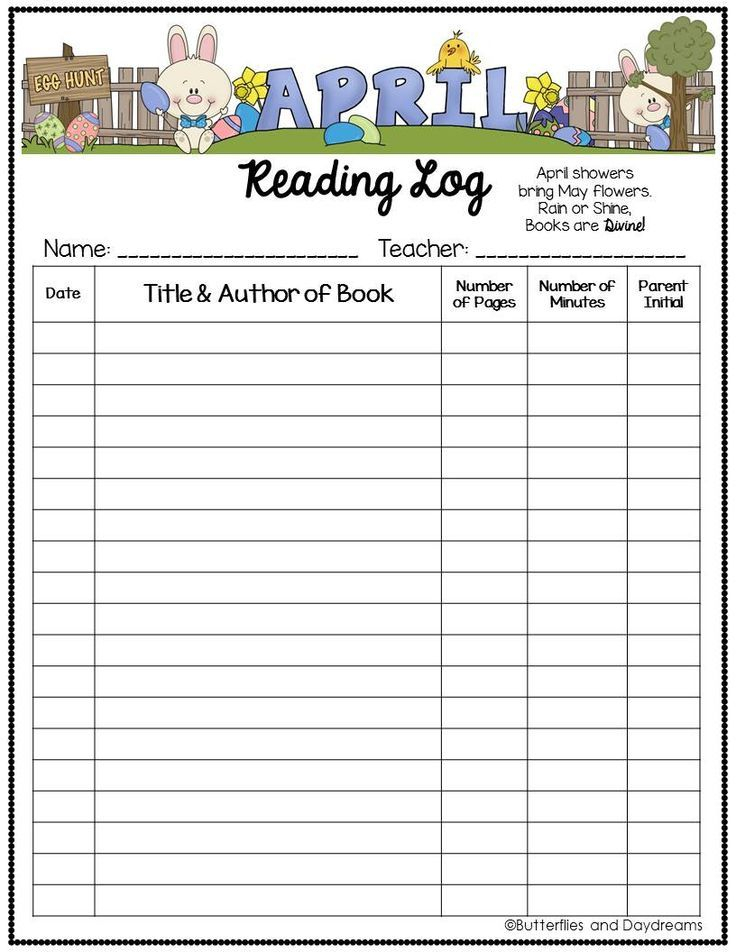 Reading Log April Reading Log April Reading Reading Comprehension