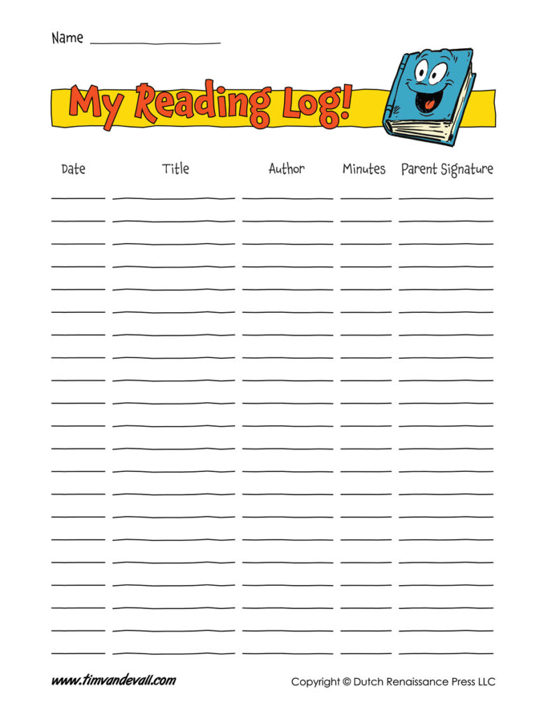 Reading Log Minutes Tim s Printables