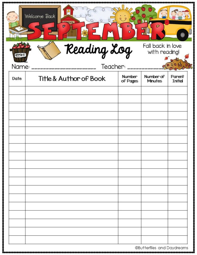 Reading Log September Reading Logs Reading Summer Reading Program