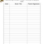Reading Log Template With Parent Signature Download Printable PDF