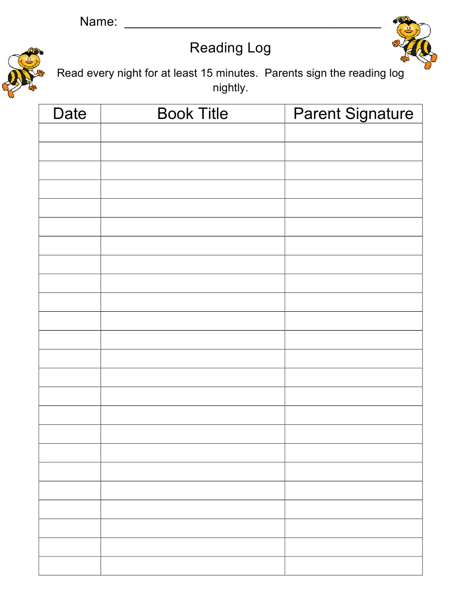 Reading Log Template With Parent Signature Download Printable PDF