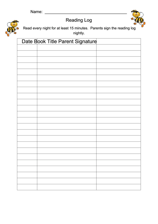 Reading Log With Parent Signature Printable Pdf Download