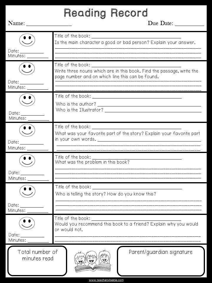 Reading Record Sheet With Comprehension Questions Free Reading 
