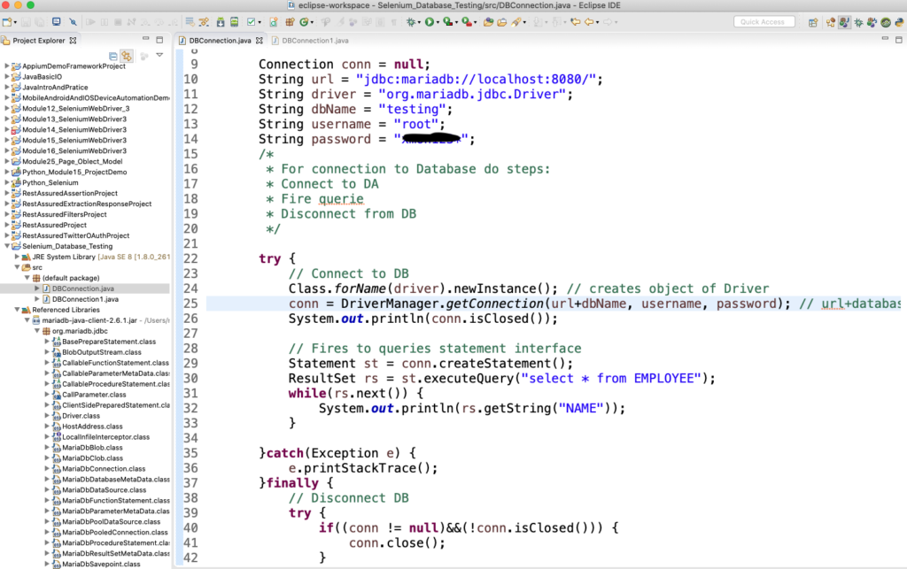 Selenium Database Testing Can Not Connect Using MariaDB With JAVA 