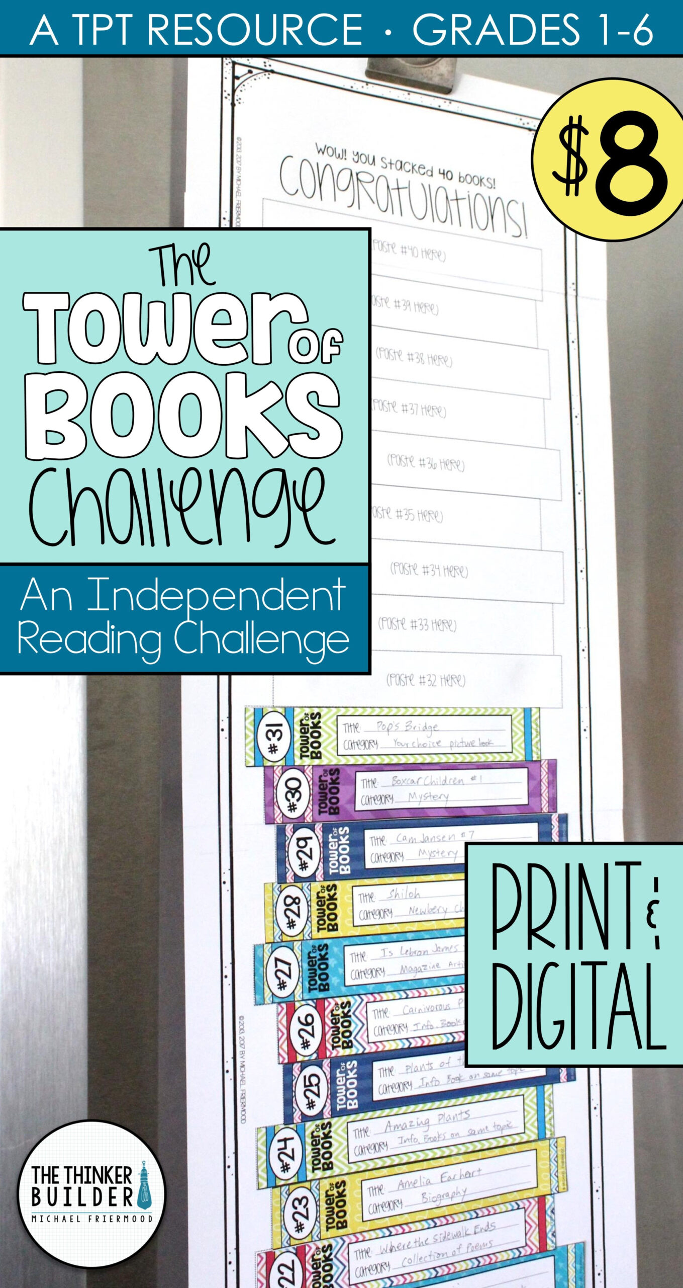 Tower Of Books Challenge Print Digital Reading Log Alternative 3rd 