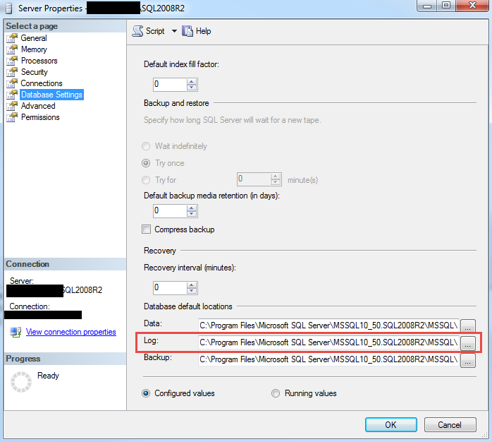 Transaction Log SQL Server 2008 R2 Log File Location Database 