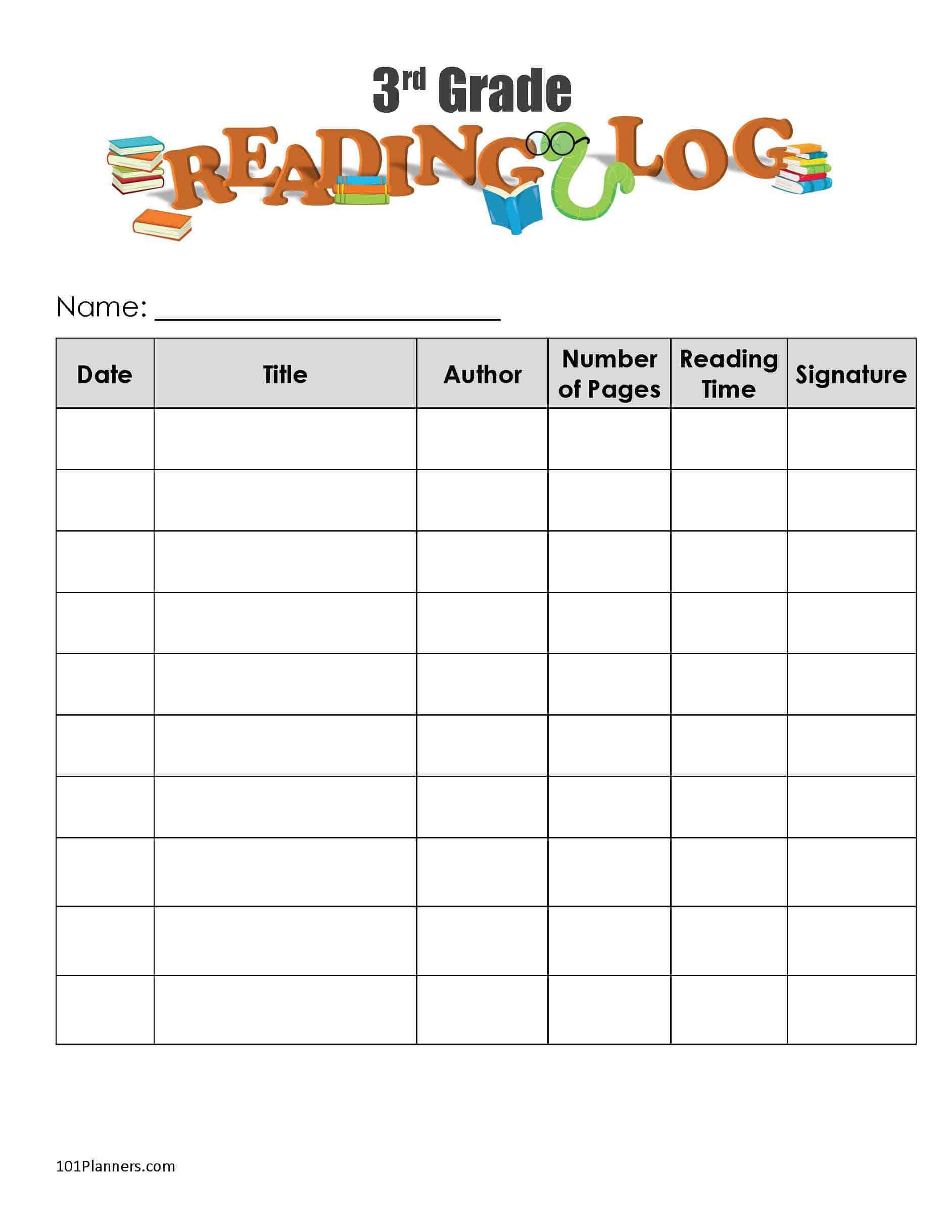 3Rd Grade Reading Log Printable