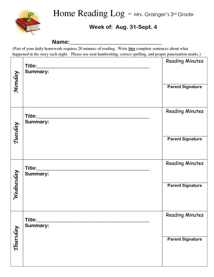 3rd Grade Reading Log Template Weekly Reading Logs Reading Log 