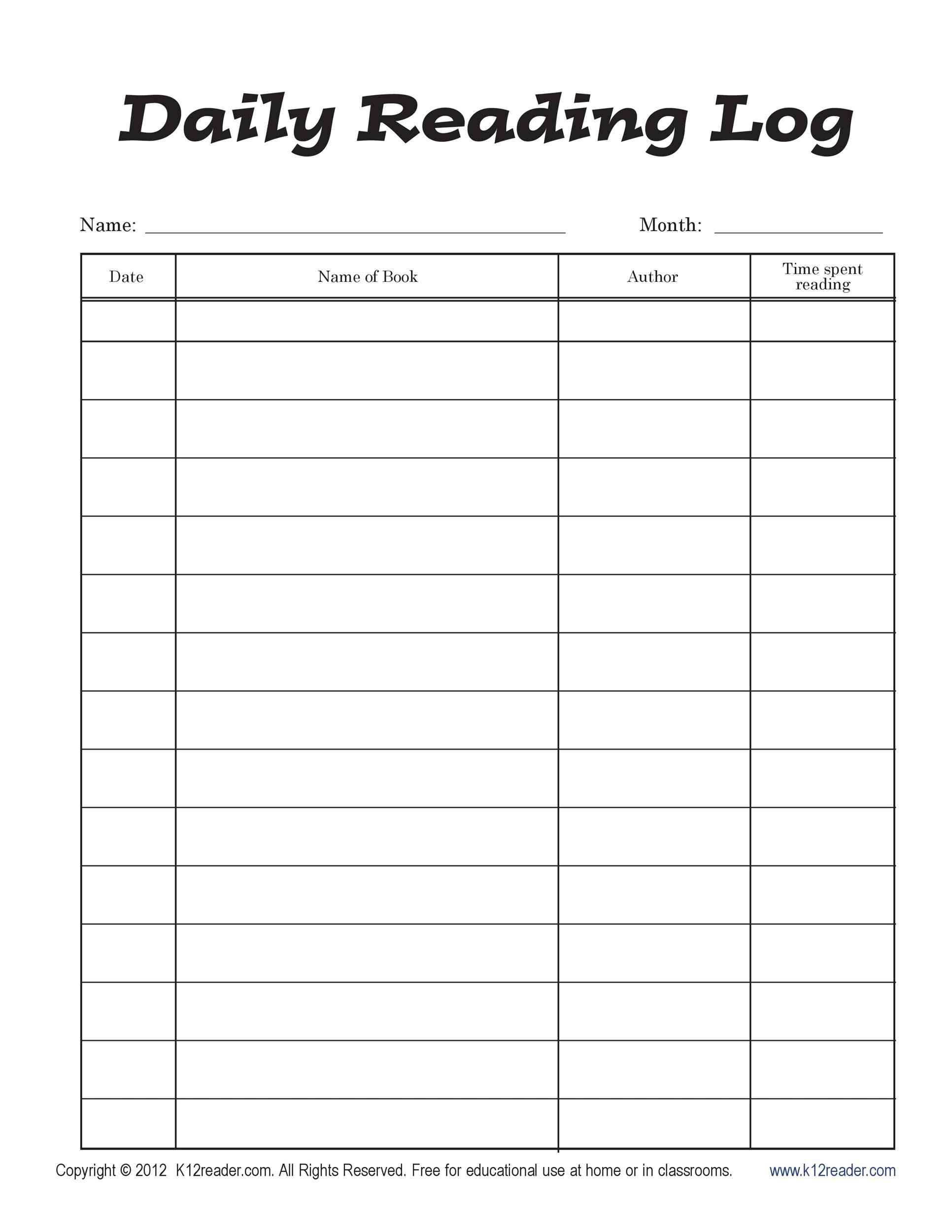 47 Printable Reading Log Templates For Kids Middle School Adults