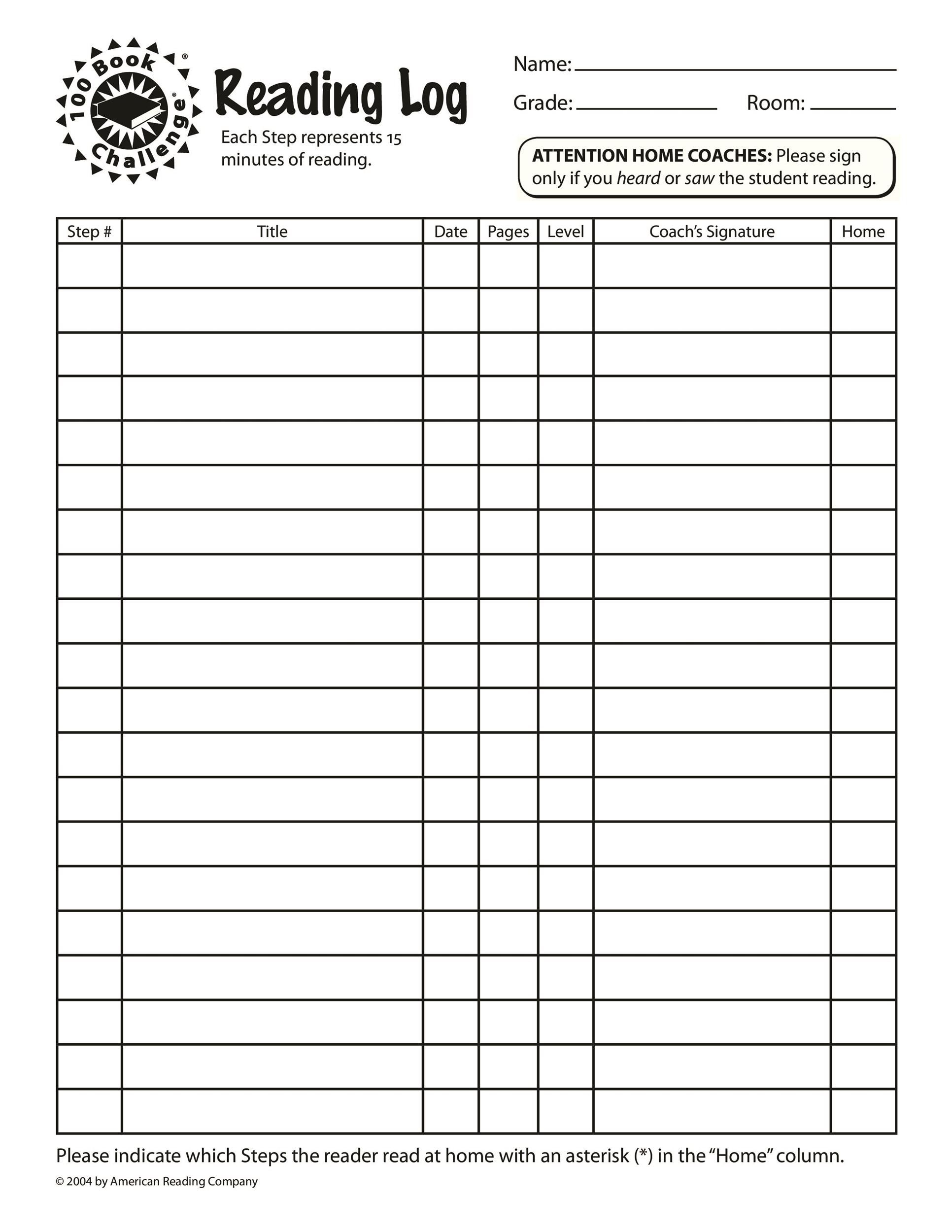 47 Printable Reading Log Templates For Kids Middle School Adults