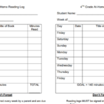 4th Grade At Home Reading Log Template