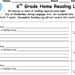 6th Grade Reading Log For Book Report Template