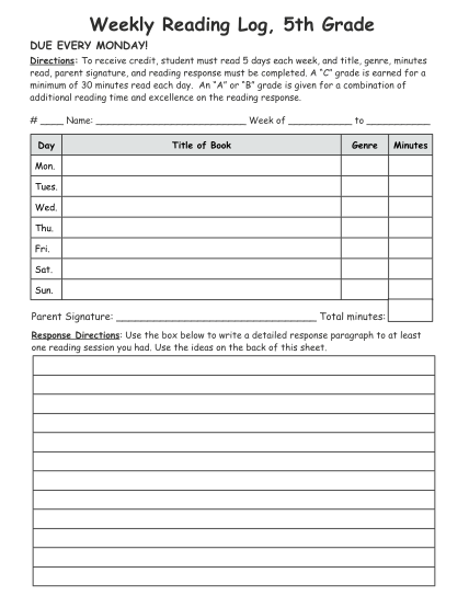 81 Weekly Reading Log Template Page 3 Free To Edit Download Print 