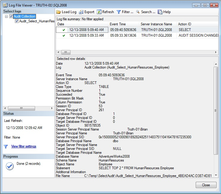 Auditing SELECT Statements In SQL Server 2008