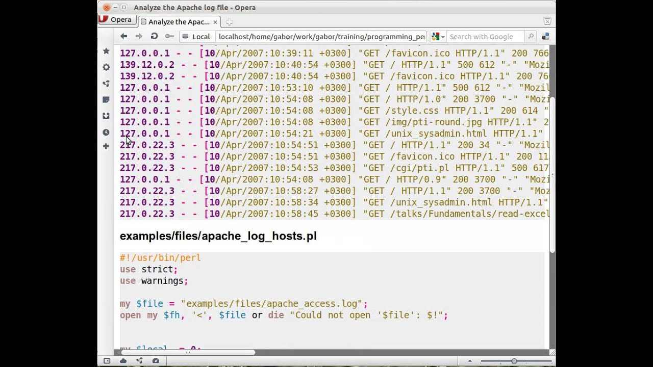 Beginner Perl Maven Tutorial 3 13 Analyze Apache Log File YouTube