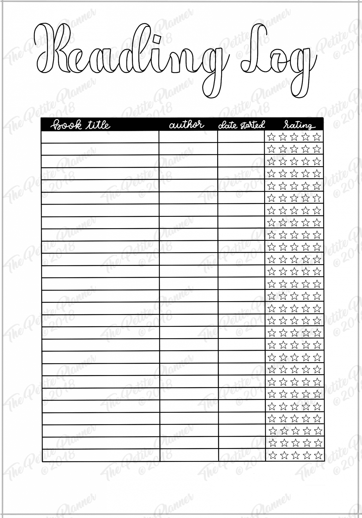 Books To Read Reading Log Printable The Petite Planner