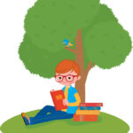 Boy Reading A Book Sitting Under A Tree Royalty Free Vector