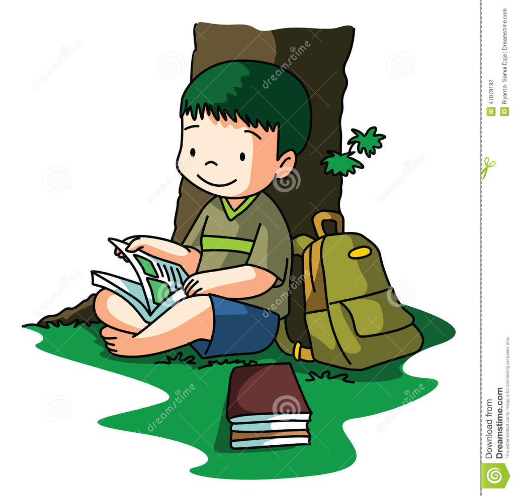 Boy Reading Book Under Tree Stock Vector Illustration Of Child Study 