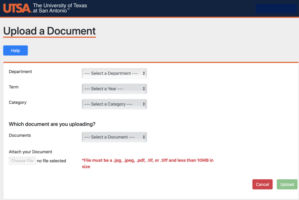 Document Uploader UTSA One Stop