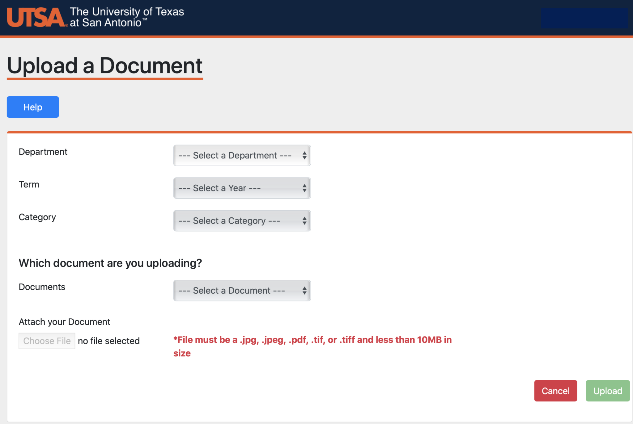 Document Uploader UTSA One Stop