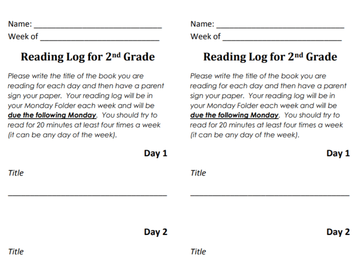 Editable Reading Log For 2nd Grade Template