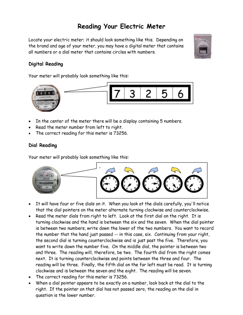 Electric Meter Reading Worksheet Pdf Isacork