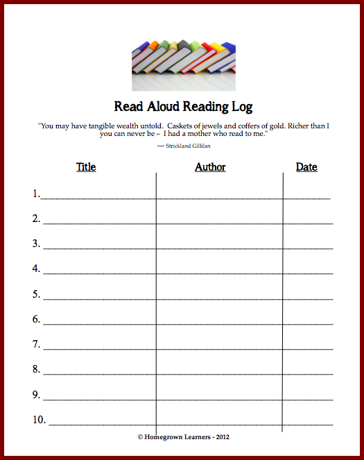 Finding And Keeping Track Of Read Alouds with Giveaway Printable