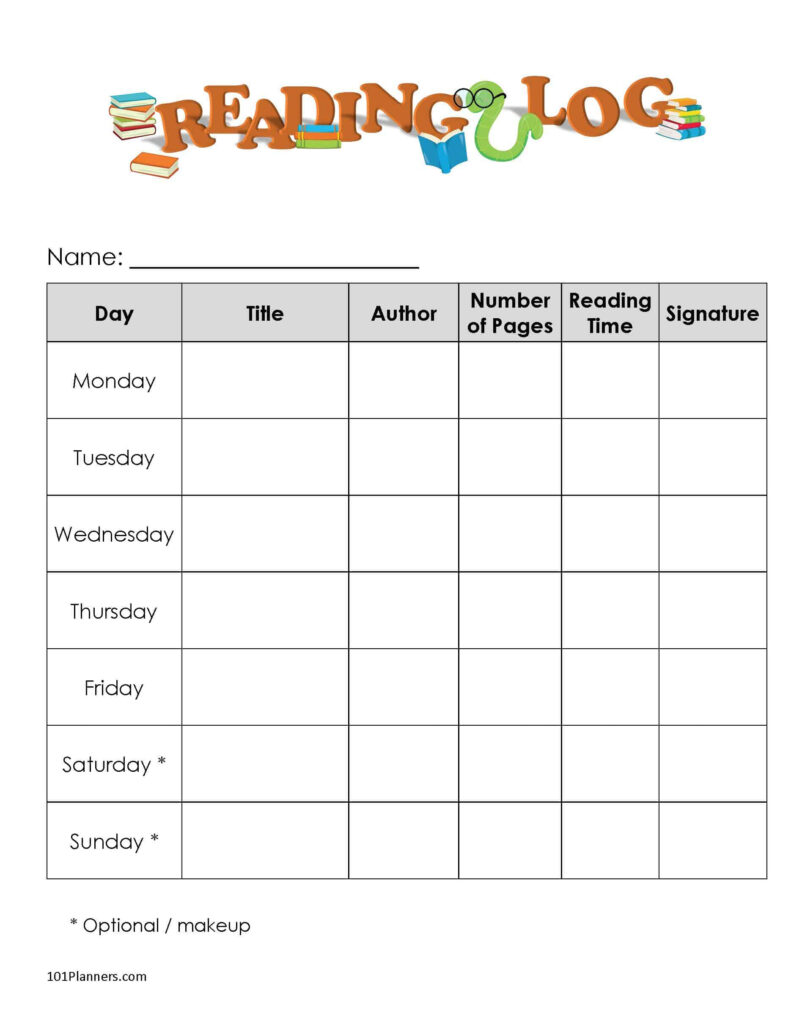 Free Printable Reading Log Template Bullet Journal Traditional